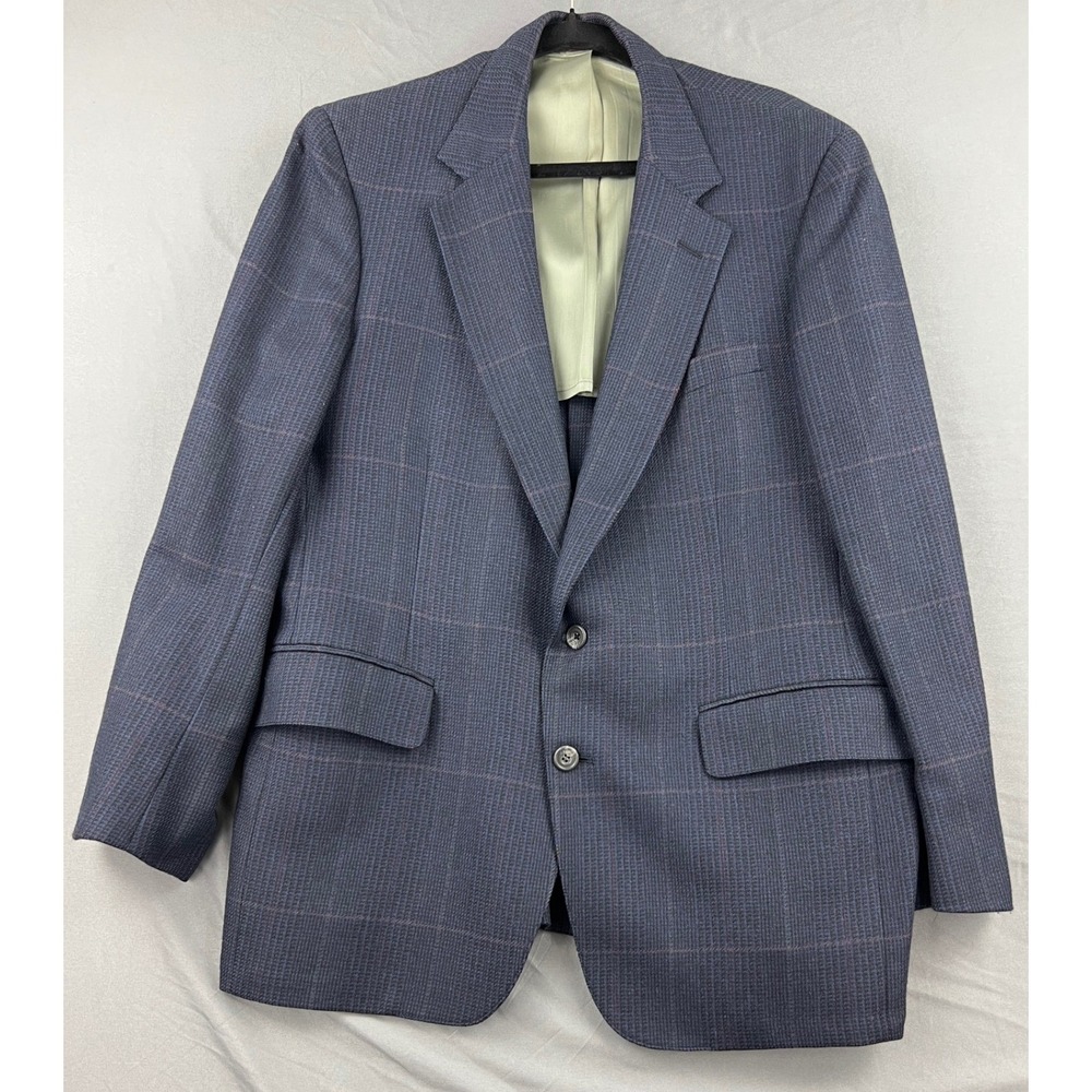 Cricketeer Blazer Mens 42 Blue Plaid Pure Wool Sport Coat Made in USA Vintage